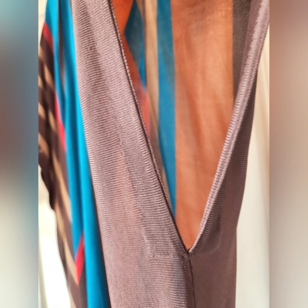 HAUTE HIPPIE Desert Stripes Western Turq Coral Midi Fringe Tunic Kimono Vest OS - Picture 8 of 16